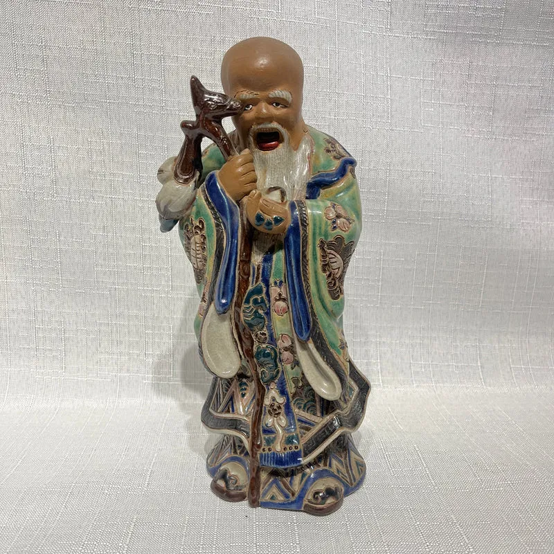 Figura de cerámica china pintada a mano de deidad Shou Xing