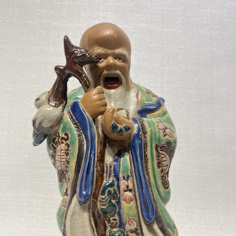 Figura de cerámica china pintada a mano de deidad Shou Xing