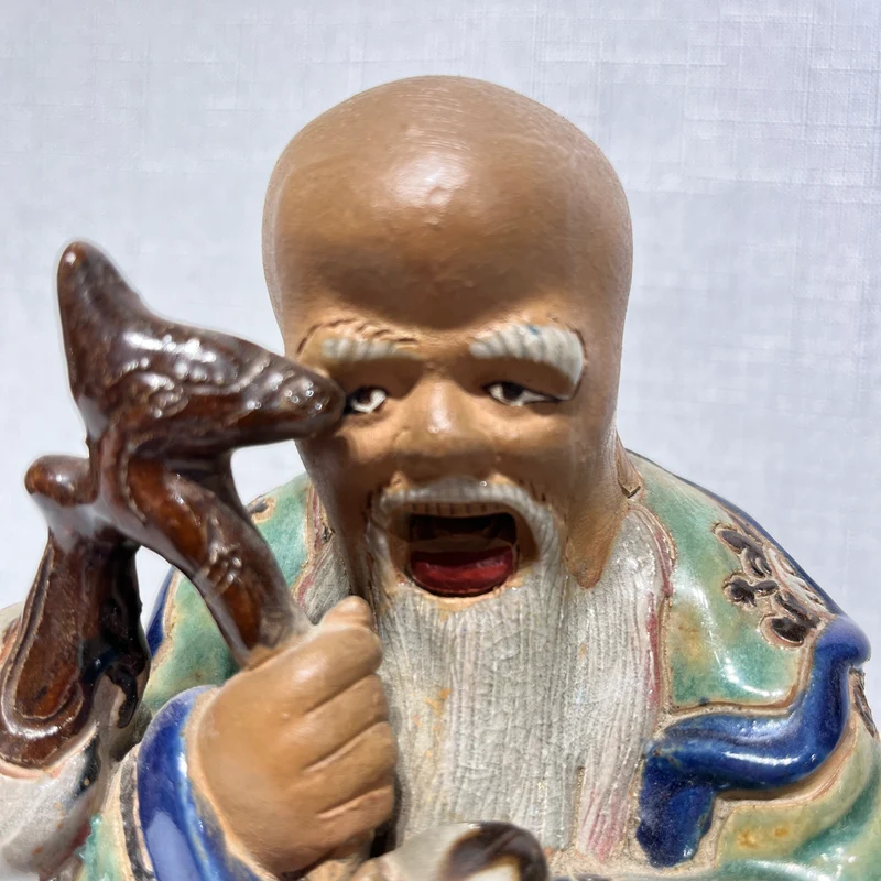 Figura de cerámica china pintada a mano de deidad Shou Xing