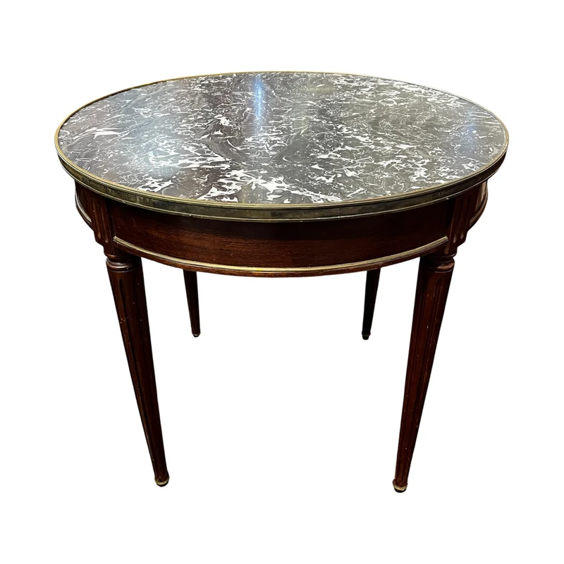 Mesa gueridon Bouillotte madera y mármol, estilo Luis XVI