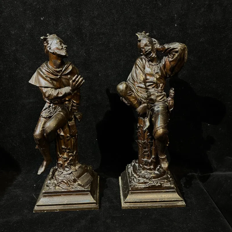 Par de juglares de la corte 'Chicot y Triboulet' de peltre Escuela s.XX