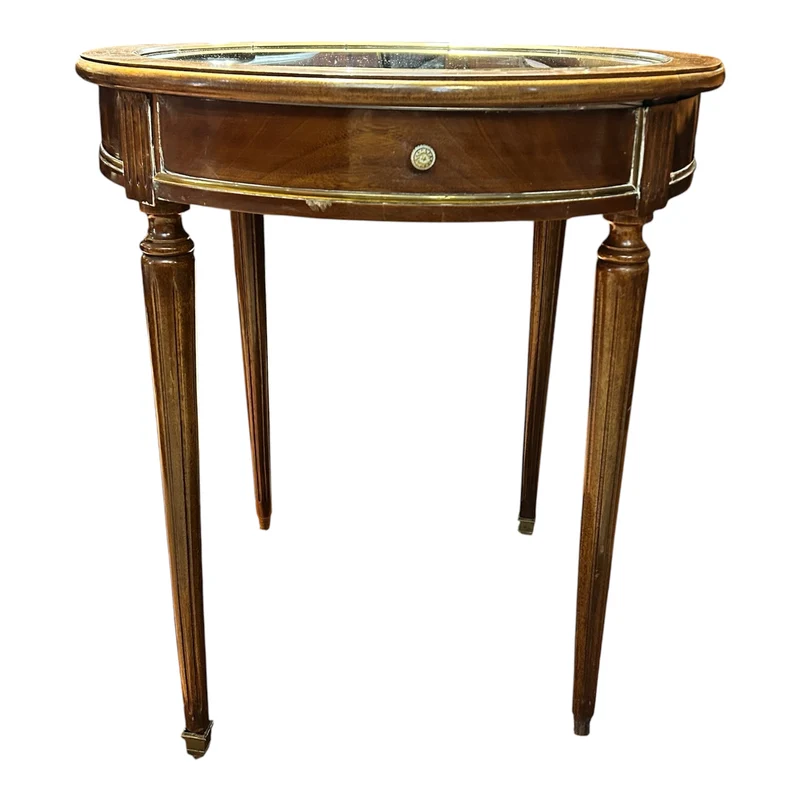 Mesa vitrina gueridon francesa en caoba estilo Luis XVI