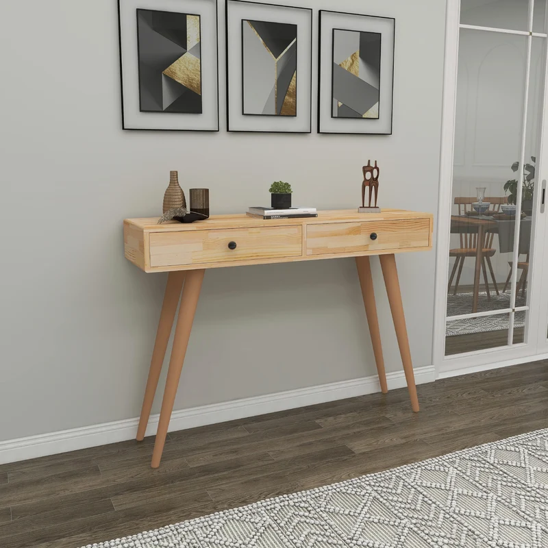 Tesla Handmade Pine Wood Console Table with 2 Drawers