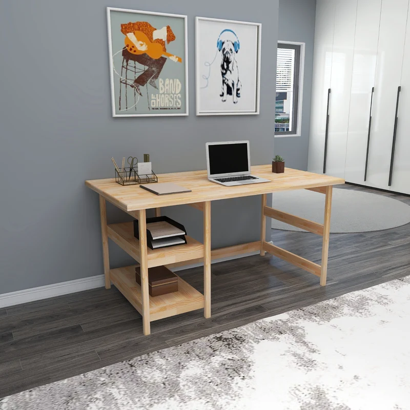 Solid Pine Wood Handmade Computer Desk with Shelves Mira