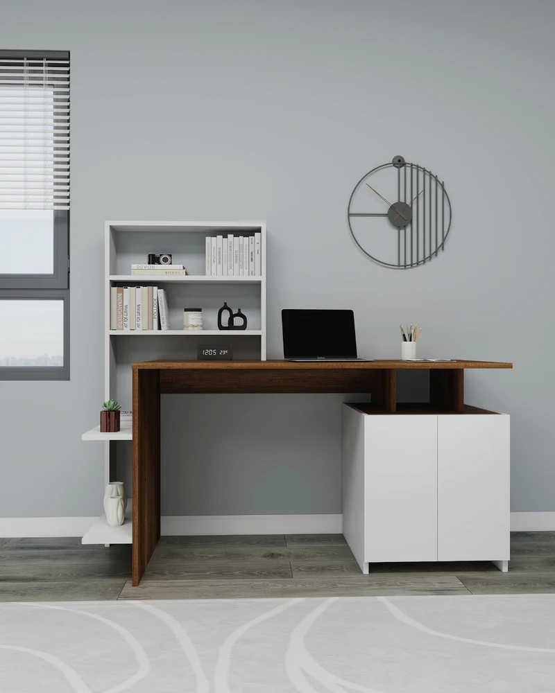 Melis Computer Desk with Cabinets and Shelves