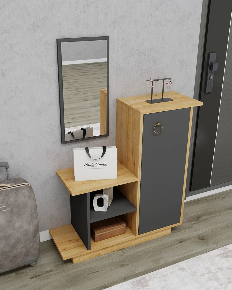 Asia Console Table Dresser with Cabinet, Shelves and Mirror