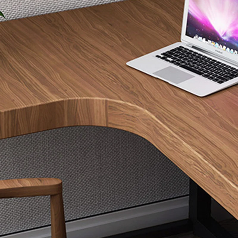 Modern Minimalist Pine Wood Plywood Iron PU Leather White Ash Wood L-Shaped Rectangular Desk & Chair Set 3-Drawer For Home & Office