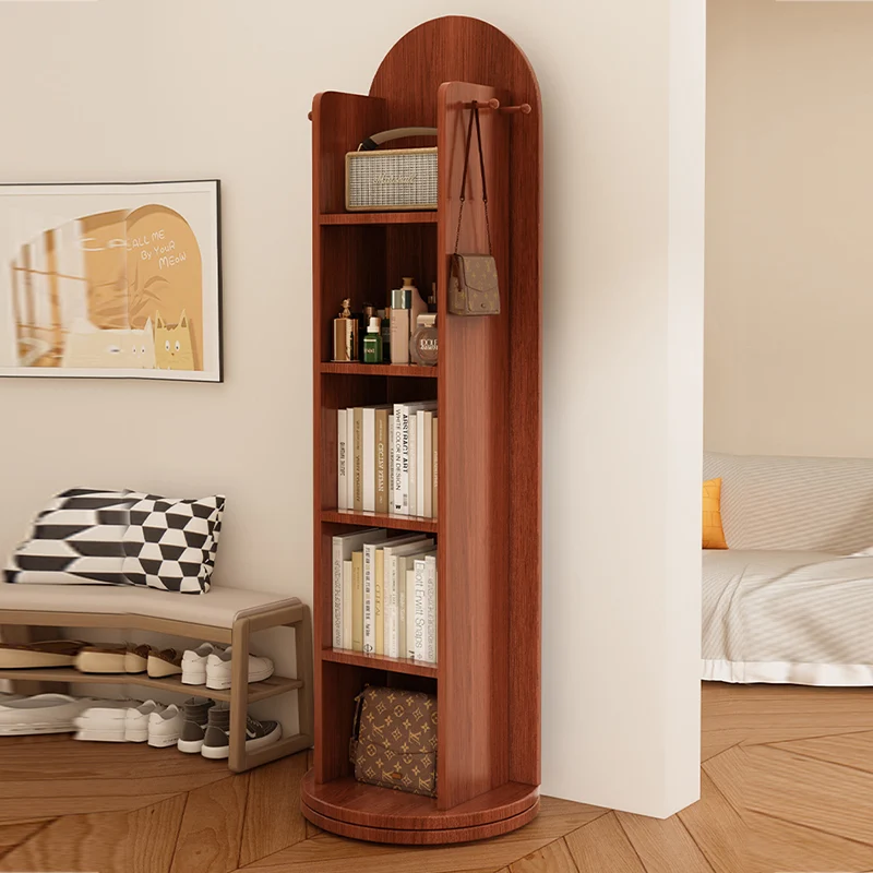 Modern Minimalist MDF Glass Arched Bookshelf 5-Tier Full-Length Mirror Rotating Storage For Bedroom & Living Room