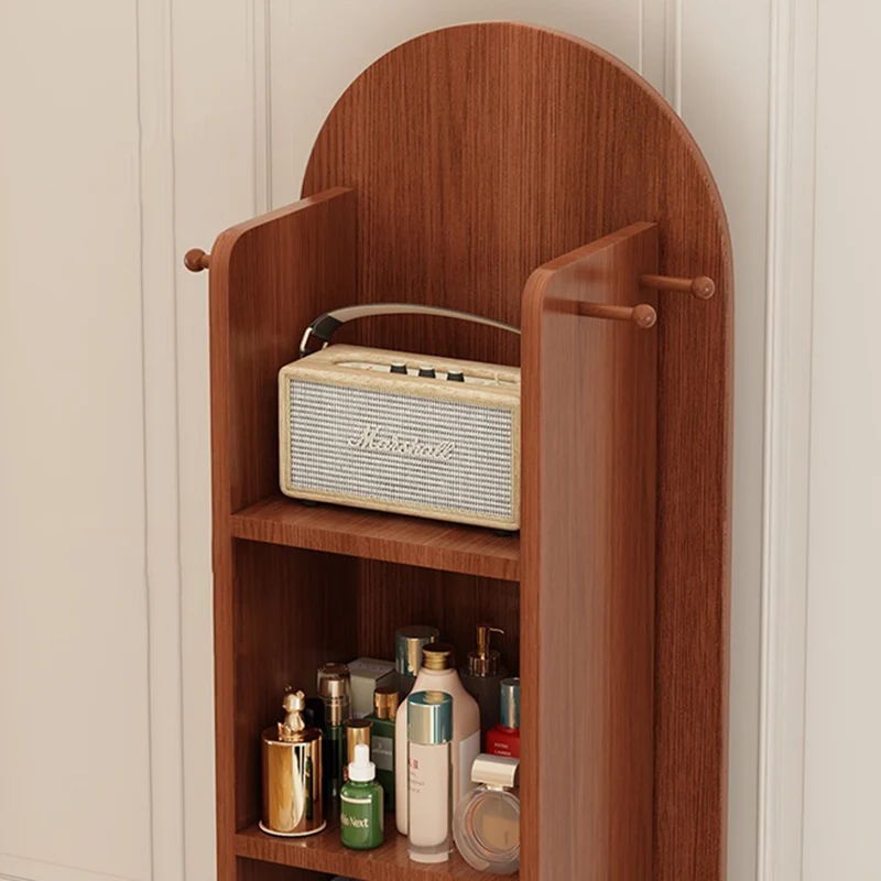 Modern Minimalist MDF Glass Arched Bookshelf 5-Tier Full-Length Mirror Rotating Storage For Bedroom & Living Room