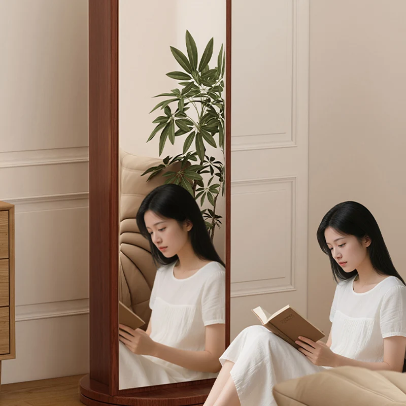 Modern Minimalist MDF Glass Arched Bookshelf 5-Tier Full-Length Mirror Rotating Storage For Bedroom & Living Room