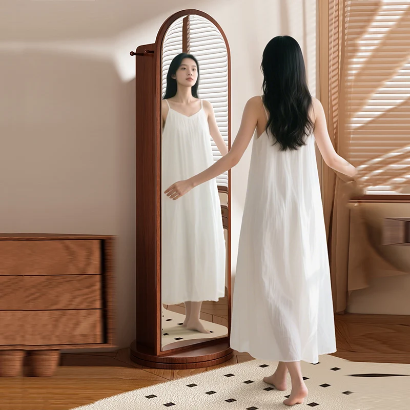 Modern Minimalist MDF Glass Arched Bookshelf 5-Tier Full-Length Mirror Rotating Storage For Bedroom & Living Room