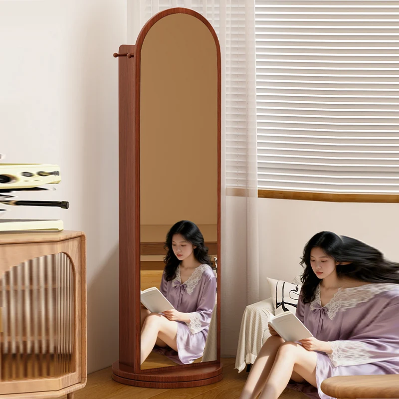 Modern Minimalist MDF Glass Arched Bookshelf 5-Tier Full-Length Mirror Rotating Storage For Bedroom & Living Room