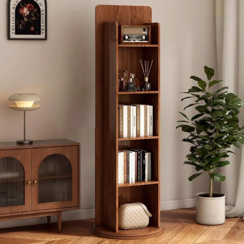 Modern Minimalist HDF Glass Rectangular Swivel Bookshelf 5-Tier With Full-Length Mirror Rotating Storage For Bedroom & Living Room