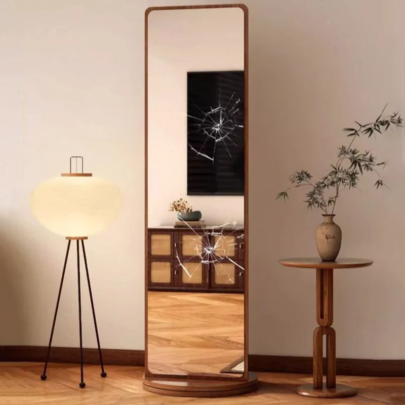 Modern Minimalist HDF Glass Rectangular Swivel Bookshelf 5-Tier With Full-Length Mirror Rotating Storage For Bedroom & Living Room