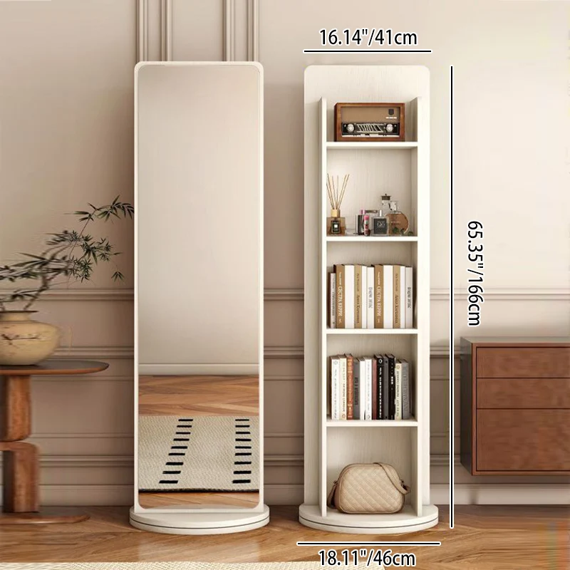 Modern Minimalist HDF Glass Rectangular Swivel Bookshelf 5-Tier With Full-Length Mirror Rotating Storage For Bedroom & Living Room
