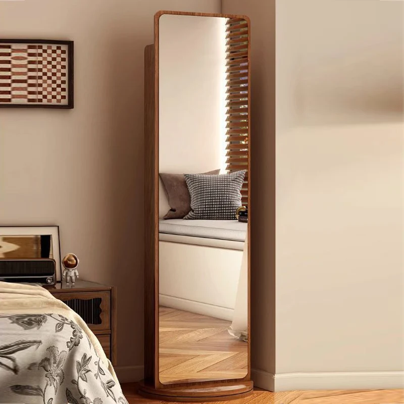 Modern Minimalist HDF Glass Rectangular Swivel Bookshelf 5-Tier With Full-Length Mirror Rotating Storage For Bedroom & Living Room