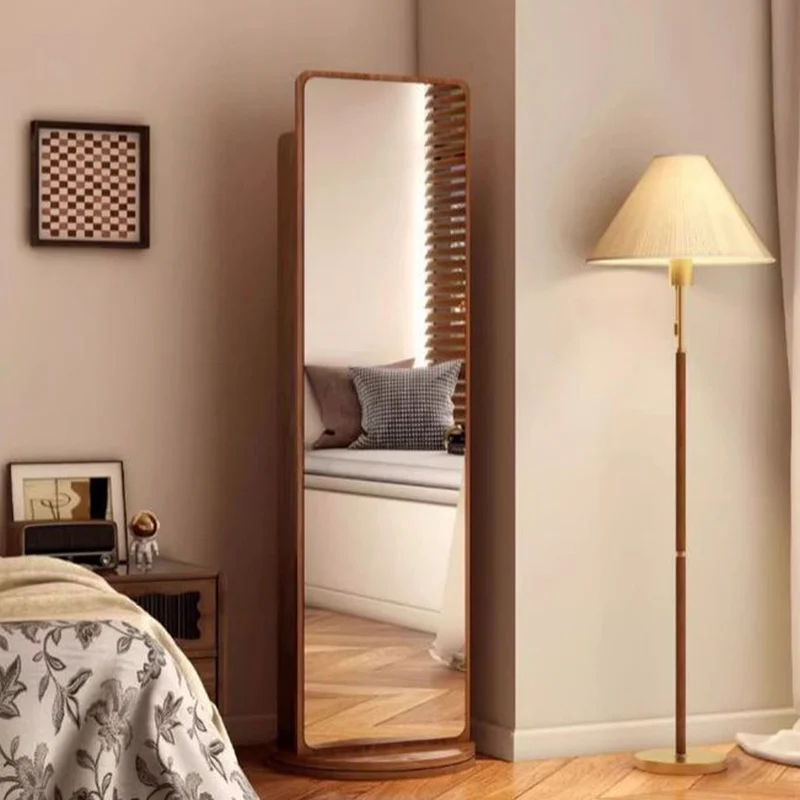 Modern Minimalist HDF Glass Rectangular Swivel Bookshelf 5-Tier With Full-Length Mirror Rotating Storage For Bedroom & Living Room