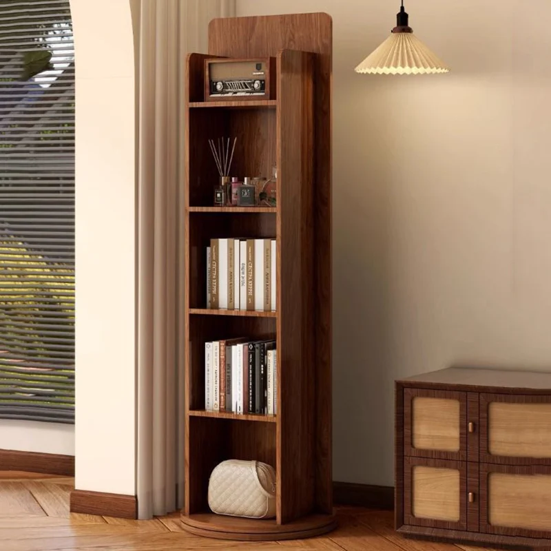 Modern Minimalist HDF Glass Rectangular Swivel Bookshelf 5-Tier With Full-Length Mirror Rotating Storage For Bedroom & Living Room