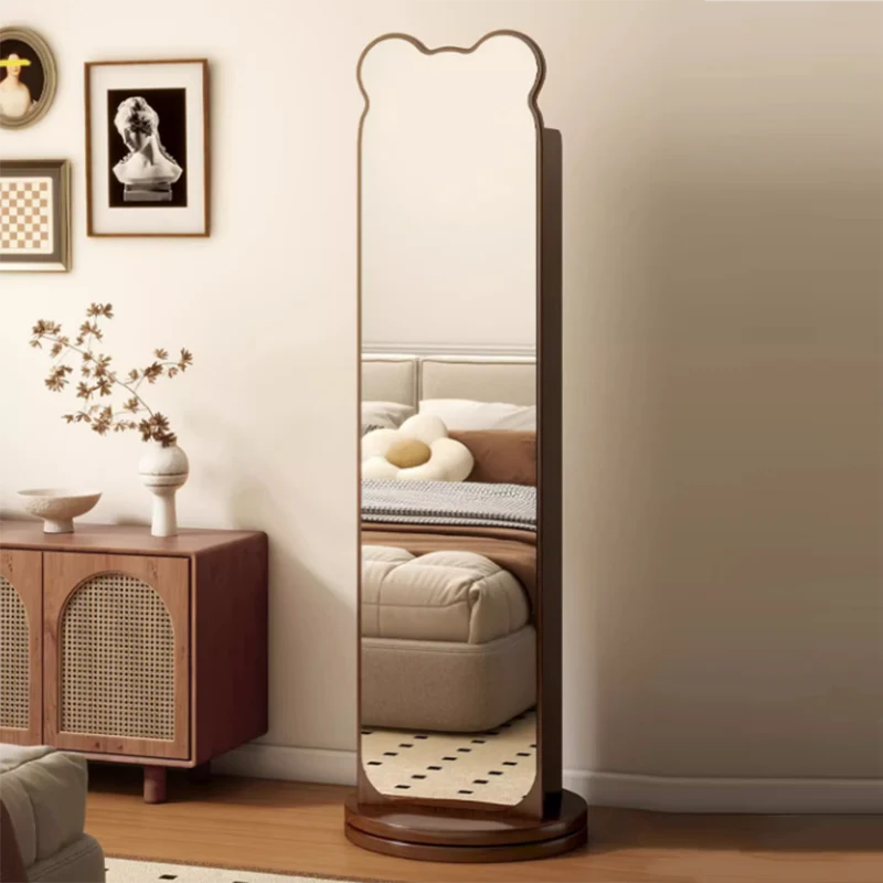Contemporary Creative Particle Board Glass Bear-Shaped Rectangular Swivel Bookshelf 5-Tier Full-Length Mirror Rotating Storage For Bedroom & Living Room