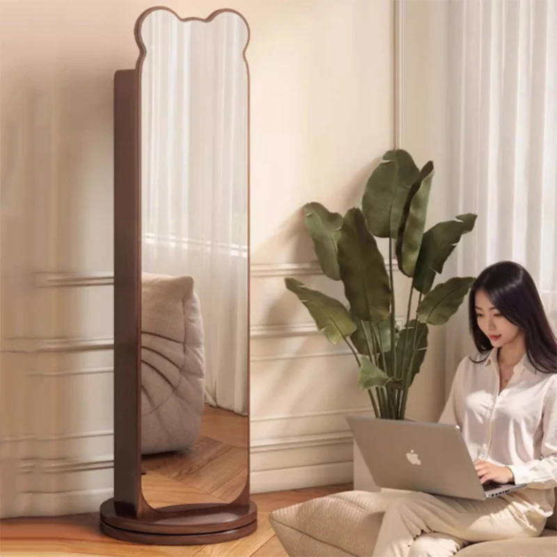 Contemporary Creative Particle Board Glass Bear-Shaped Rectangular Swivel Bookshelf 5-Tier Full-Length Mirror Rotating Storage For Bedroom & Living Room