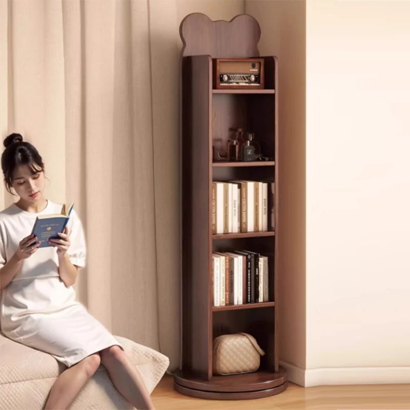 Contemporary Creative Particle Board Glass Bear-Shaped Rectangular Swivel Bookshelf 5-Tier Full-Length Mirror Rotating Storage For Bedroom & Living Room