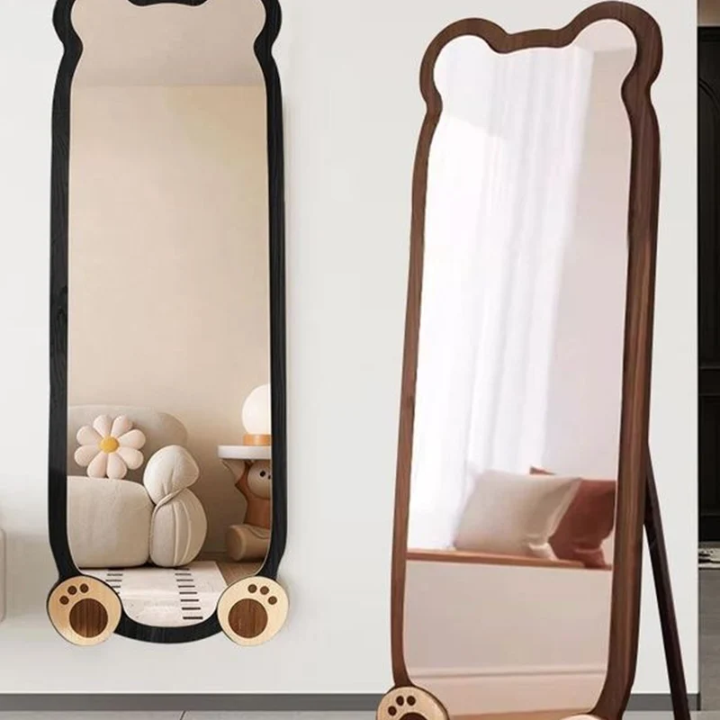 Contemporary Creative Bear Shape Glass MDF Carbon Steel Full-Length Mirror Floor Stand For Living Room