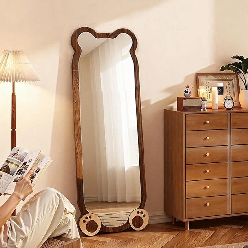 Contemporary Creative Bear Shape Glass MDF Carbon Steel Full-Length Mirror Floor Stand For Living Room