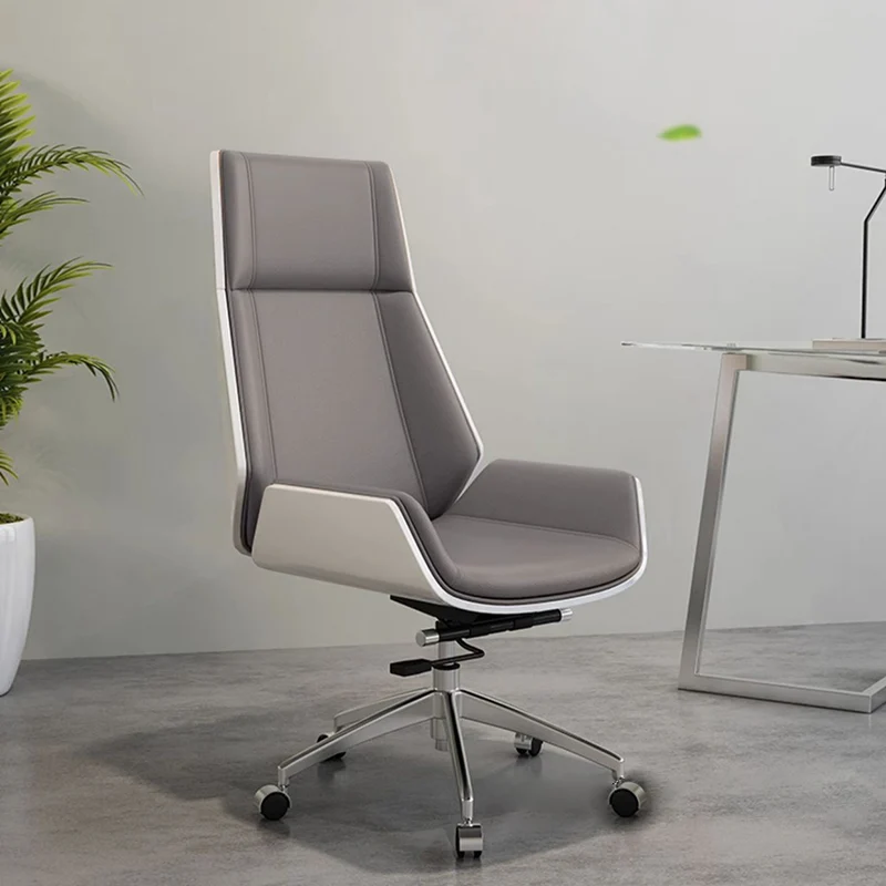 Modern Minimalist PU Leather Plywood Steel Rectangular Desk Chair Swivel Adjustable Height For Home & Office