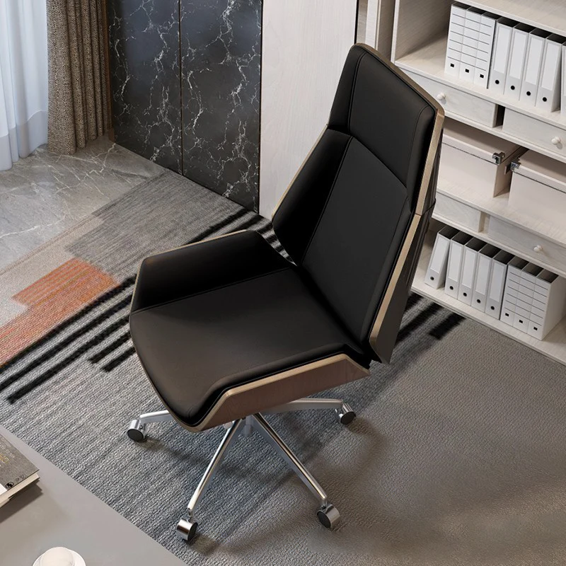 Modern Minimalist PU Leather Plywood Steel Rectangular Desk Chair Swivel Adjustable Height For Home & Office