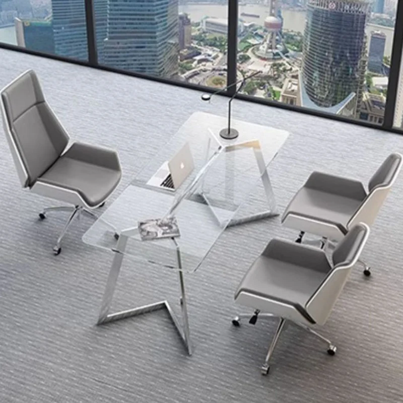 Modern Minimalist PU Leather Plywood Steel Rectangular Desk Chair Swivel Adjustable Height For Home & Office