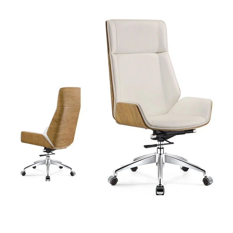 Modern Minimalist PU Leather Plywood Steel Rectangular Desk Chair Swivel Adjustable Height For Home & Office