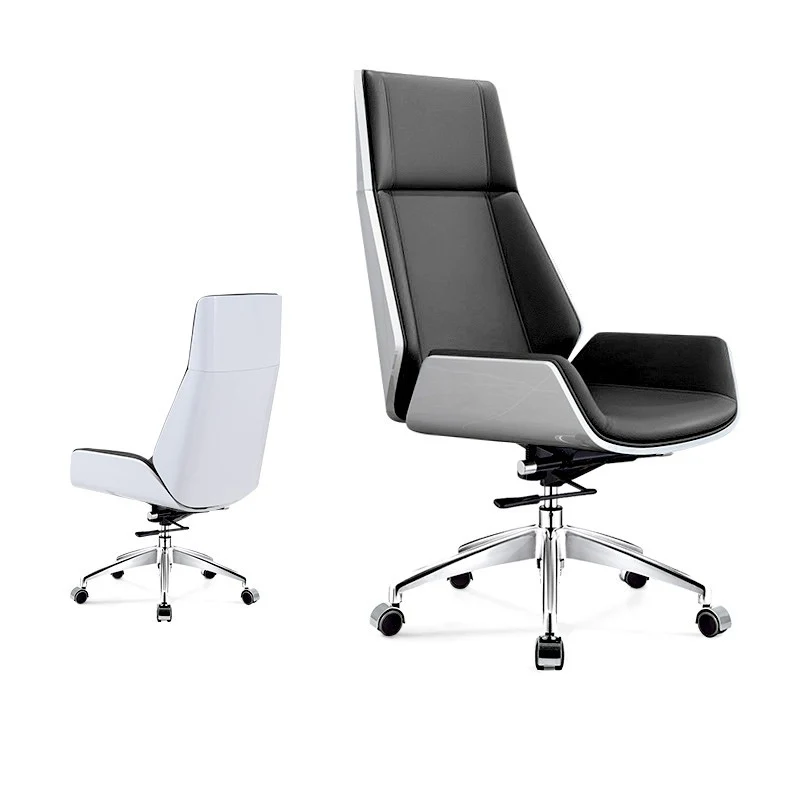 Modern Minimalist PU Leather Plywood Steel Rectangular Desk Chair Swivel Adjustable Height For Home & Office