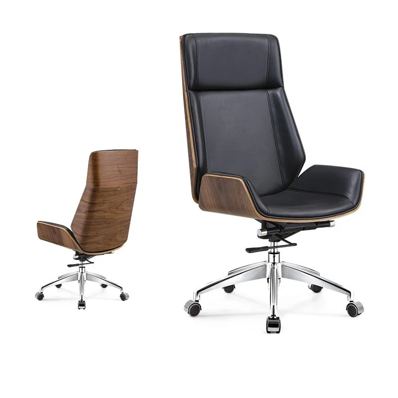 Modern Minimalist PU Leather Plywood Steel Rectangular Desk Chair Swivel Adjustable Height For Home & Office
