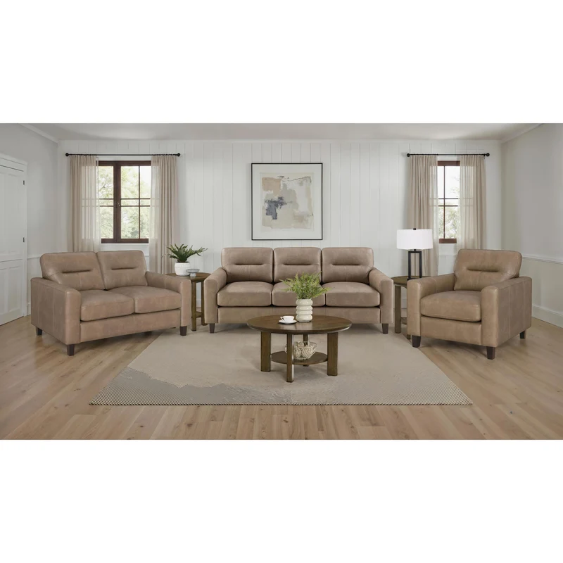 Coaster Furniture Scotland 504667 Faux Leather Upholstered Track Arm Sofa - Brown