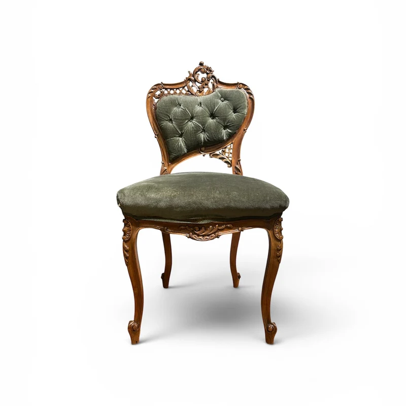 Silla francesa estilo Luis XV de madera tallada y tapiz de terciopelo principio s.XX