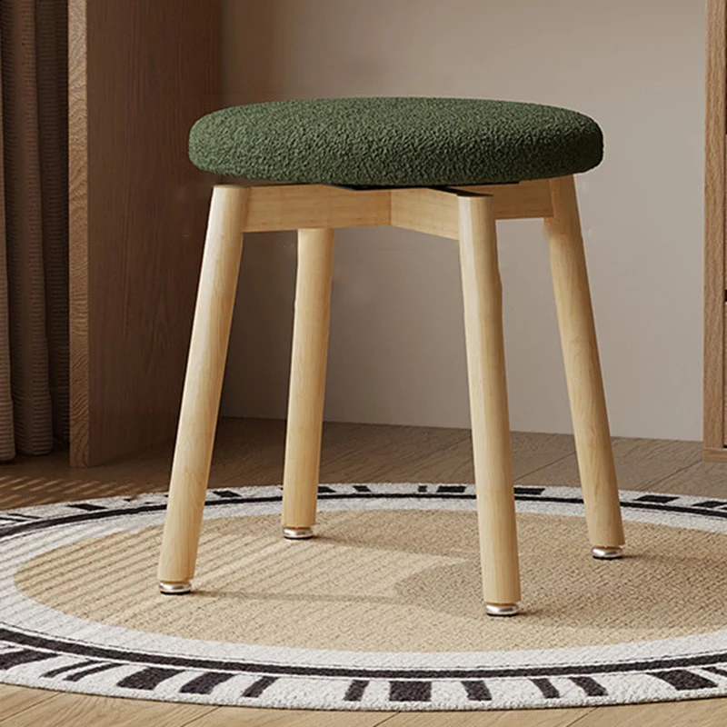 Contemporary Nordic Sherpa Fabric Beech Wood Round Rotatable Lightweight Vanity Stool Backless Armless For Living Room & Bedroom