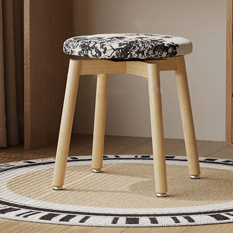 Contemporary Nordic Sherpa Fabric Beech Wood Round Rotatable Lightweight Vanity Stool Backless Armless For Living Room & Bedroom