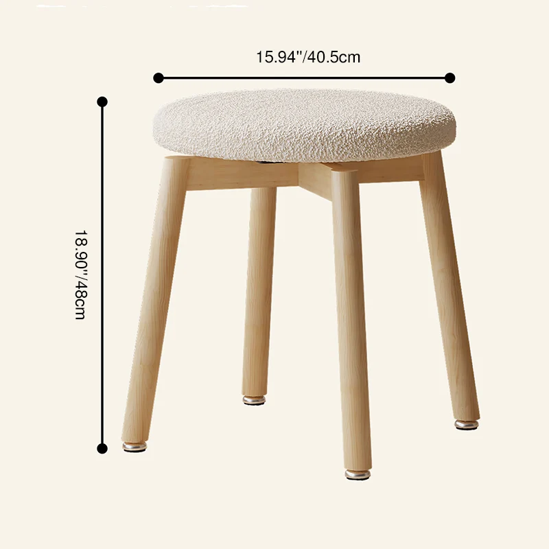Contemporary Nordic Sherpa Fabric Beech Wood Round Rotatable Lightweight Vanity Stool Backless Armless For Living Room & Bedroom