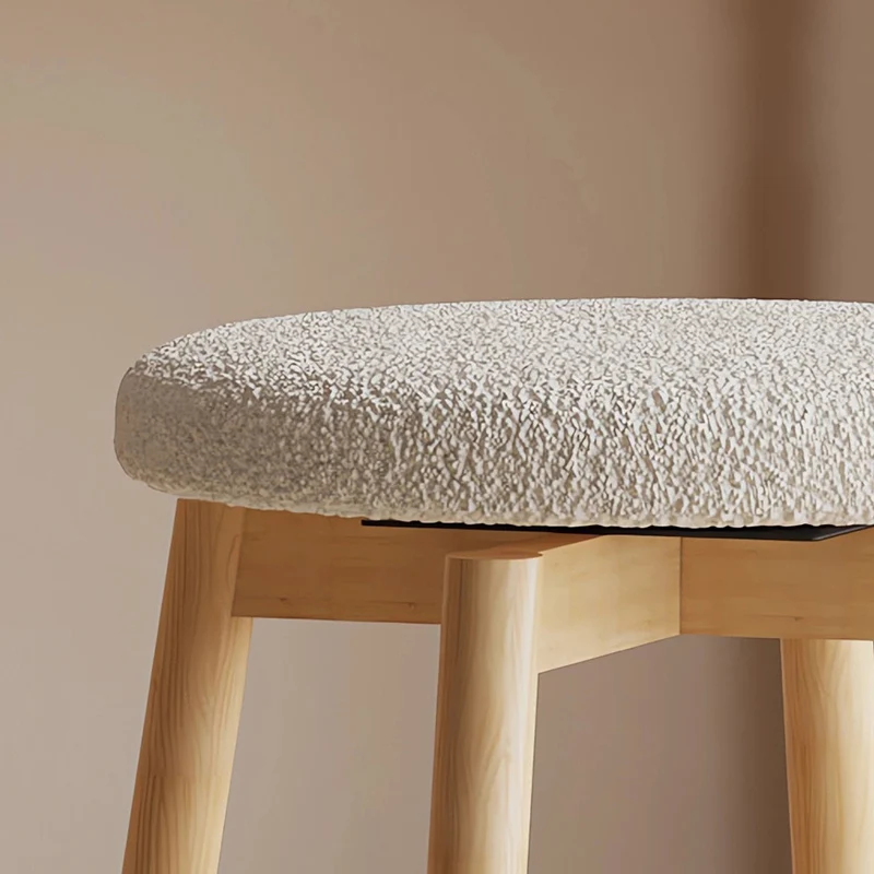 Contemporary Nordic Sherpa Fabric Beech Wood Round Rotatable Lightweight Vanity Stool Backless Armless For Living Room & Bedroom
