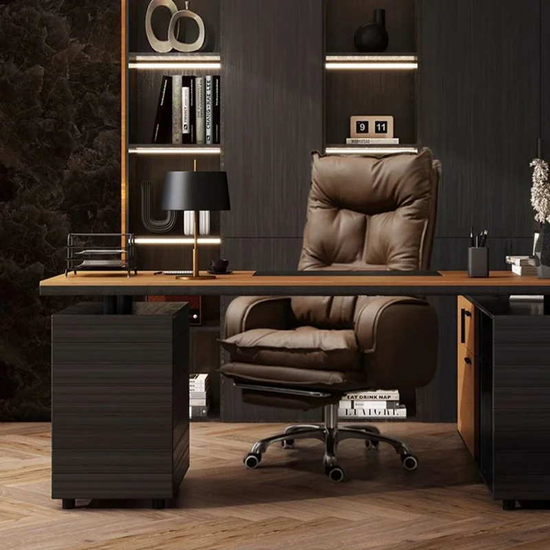 Modern Luxury Faux Nappa Leather Aluminum Alloy Curved Rectangular Desk Chair With Backrest Armrest For Home Office