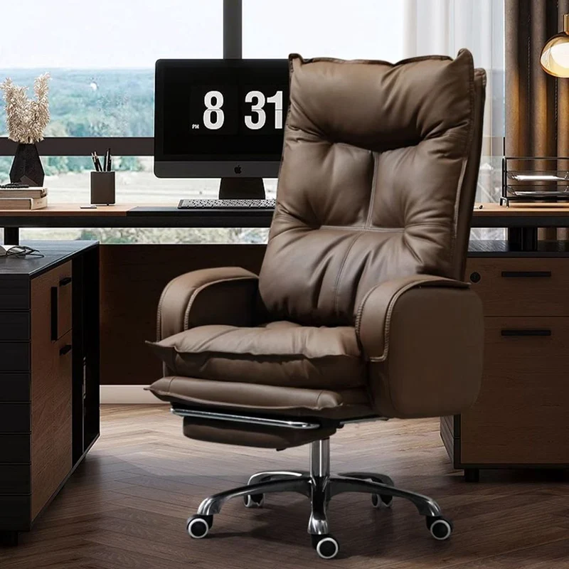 Modern Luxury Faux Nappa Leather Aluminum Alloy Curved Rectangular Desk Chair With Backrest Armrest For Home Office