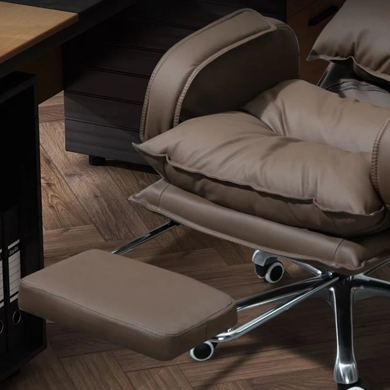 Modern Luxury Faux Nappa Leather Aluminum Alloy Curved Rectangular Desk Chair With Backrest Armrest For Home Office