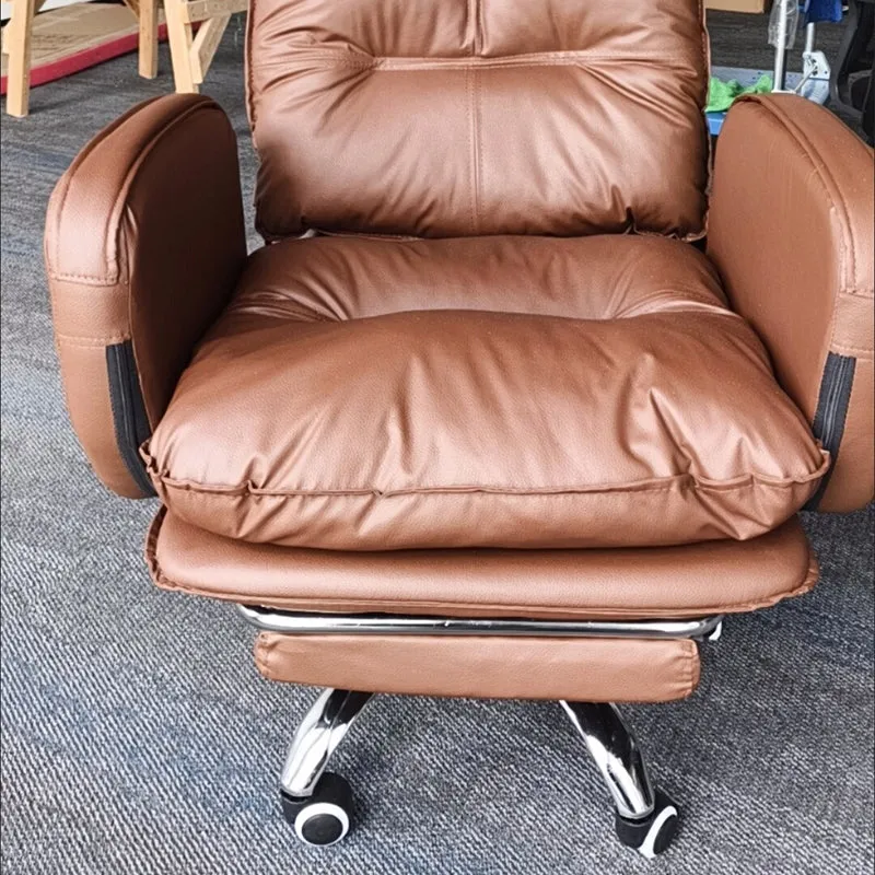 Modern Luxury Faux Nappa Leather Aluminum Alloy Curved Rectangular Desk Chair With Backrest Armrest For Home Office