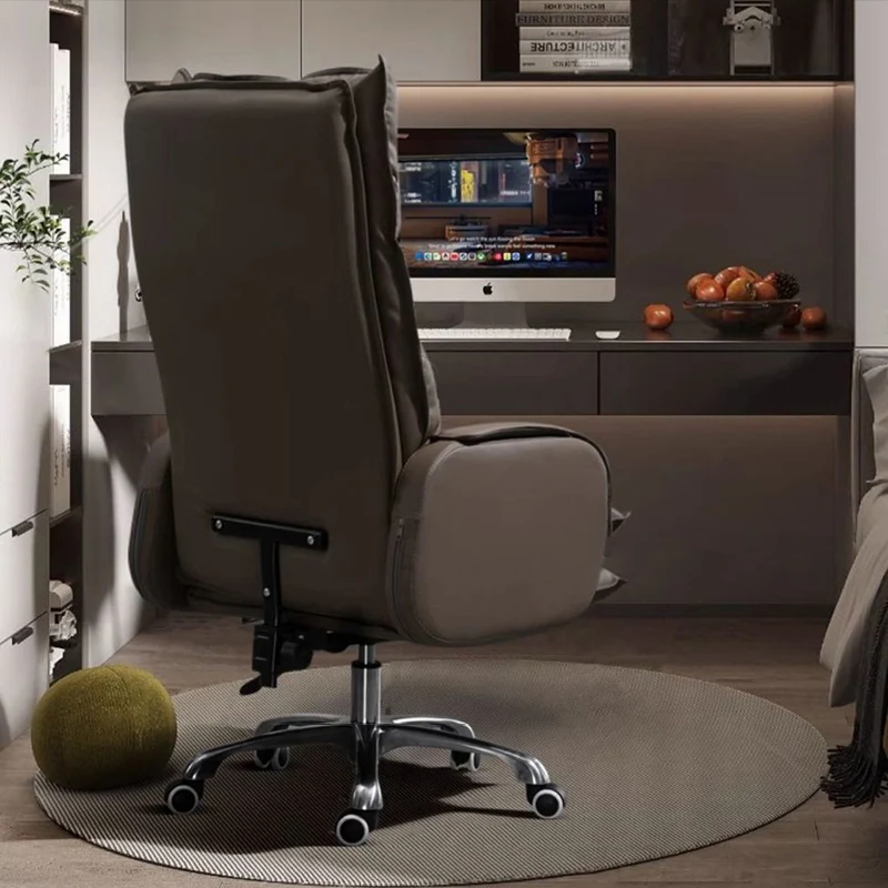 Modern Luxury Faux Nappa Leather Aluminum Alloy Curved Rectangular Desk Chair With Backrest Armrest For Home Office