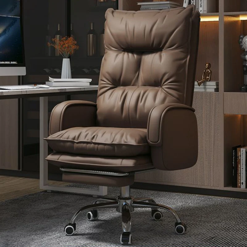 Modern Luxury Faux Nappa Leather Aluminum Alloy Curved Rectangular Desk Chair With Backrest Armrest For Home Office