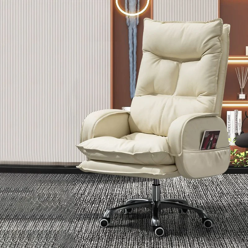 Modern Luxury Faux Nappa Leather Aluminum Alloy Curved Rectangular Desk Chair With Backrest Armrest For Home Office