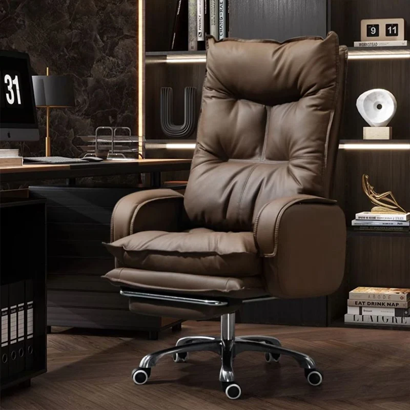 Modern Luxury Faux Nappa Leather Aluminum Alloy Curved Rectangular Desk Chair With Backrest Armrest For Home Office