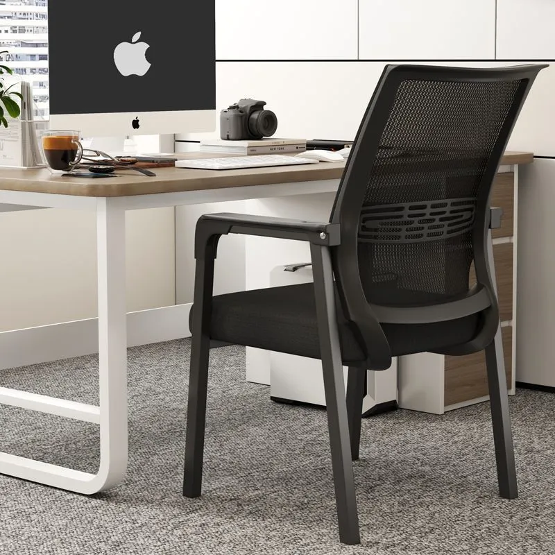 Modern Minimalist Mesh Steel Tube Curved Square Desk Chair With Backrest Armrest For Home Office