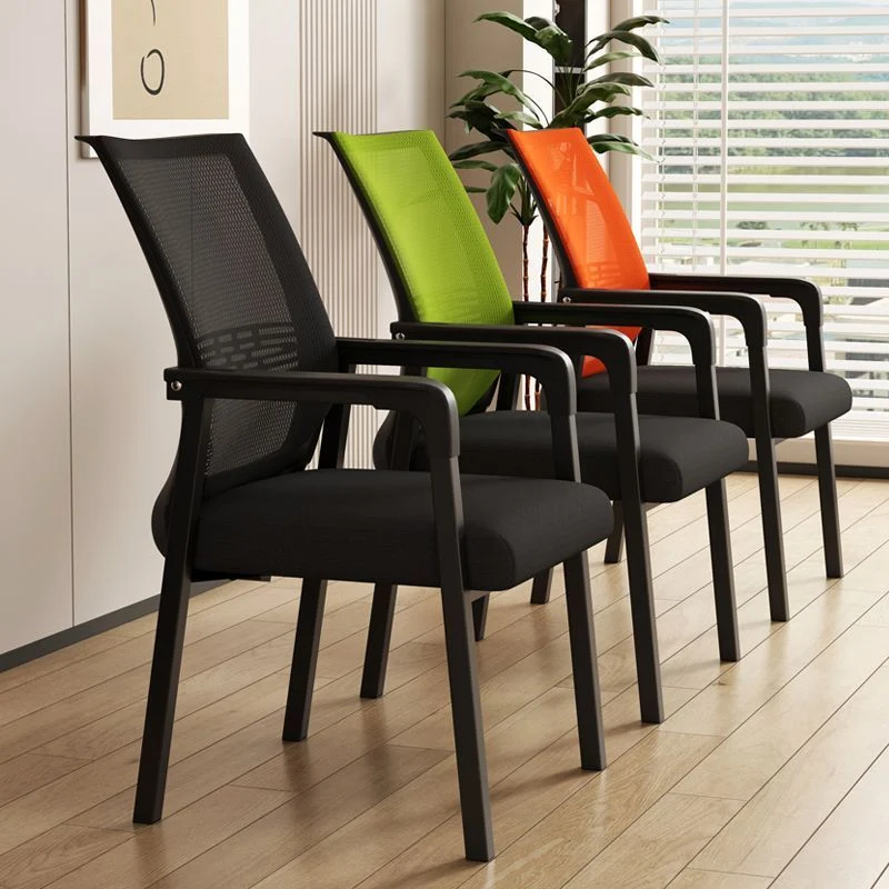 Modern Minimalist Mesh Steel Tube Curved Square Desk Chair With Backrest Armrest For Home Office