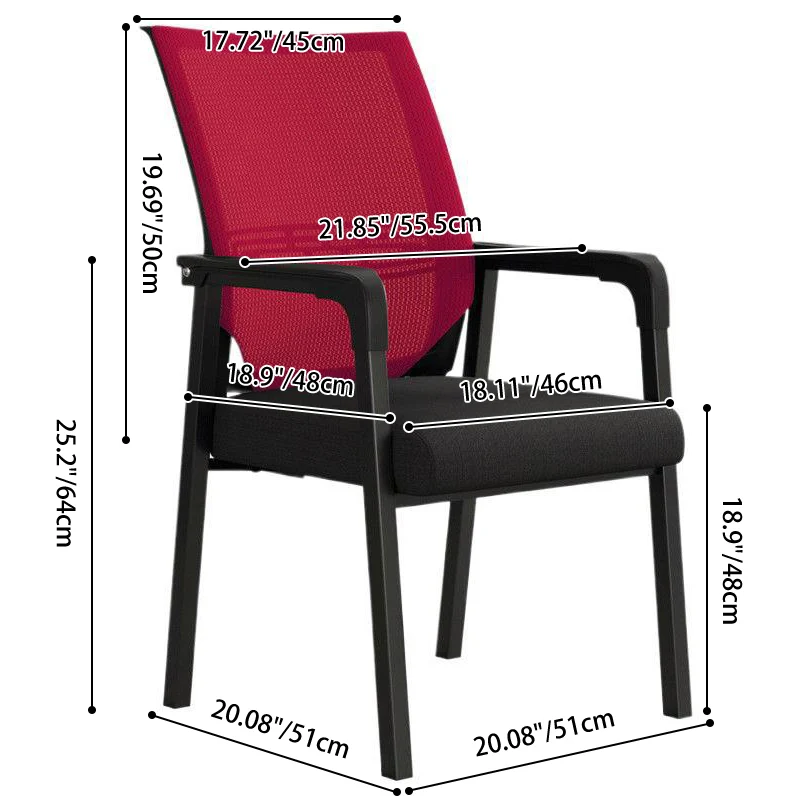 Modern Minimalist Mesh Steel Tube Curved Square Desk Chair With Backrest Armrest For Home Office